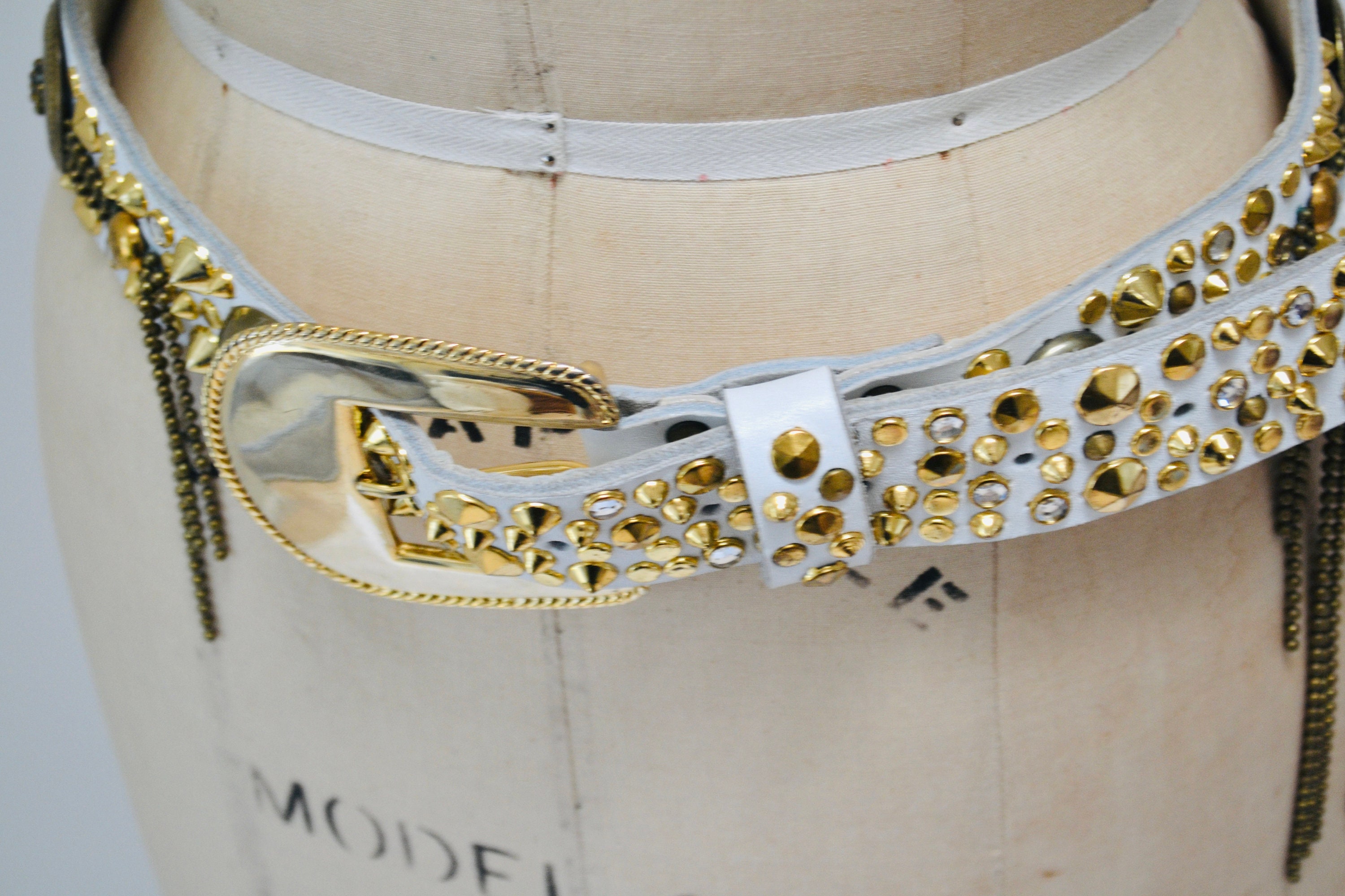 Ceinture En Cuir Vintage Arizona - Taille L, Couleur Or, Décorée, Occasion