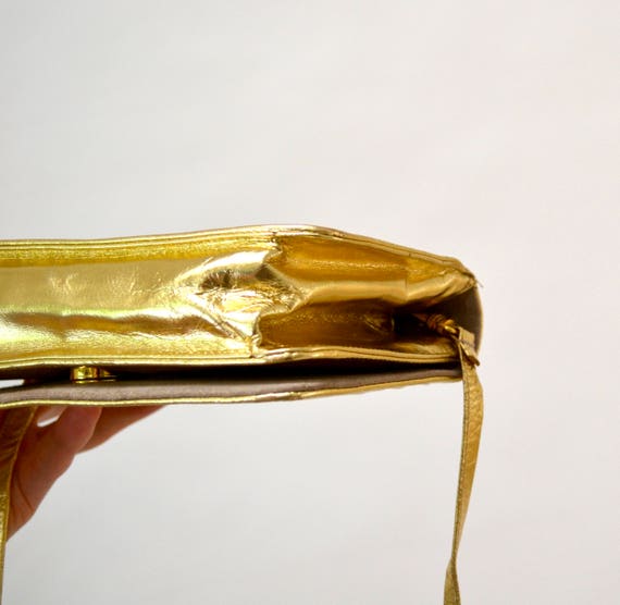 Vintage Gold Leather Clutch Purse Hand Bag// Vint… - image 7