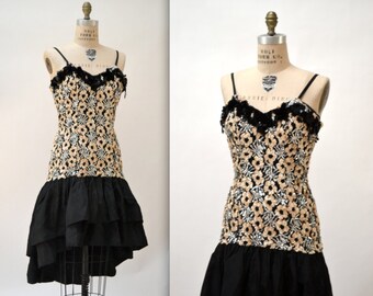 Vintage 80s Prom Dress Size Small Sequin Dress In Black Silver // 80s Sequin Party Dress by Alyce Designs Size Small Pageant Drag Dress