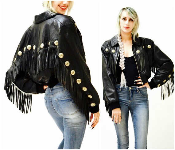 Vintage Black Leather Jacket Fringe Michael Hoban North Beach Small Medium Biker With Hey Let S Go Out Tonight The Rebel Jacket Comes In Faux Leather And Features A Moto Design Cropped Silhouette Asymmetric Zip Closure At