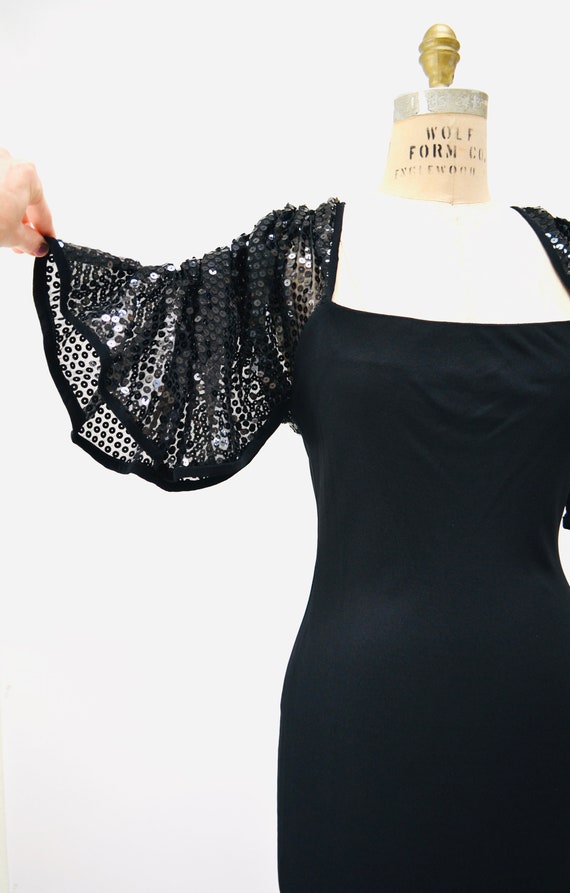 70s 80s Vintage Black Sequin Dress Gerald Frankli… - image 6