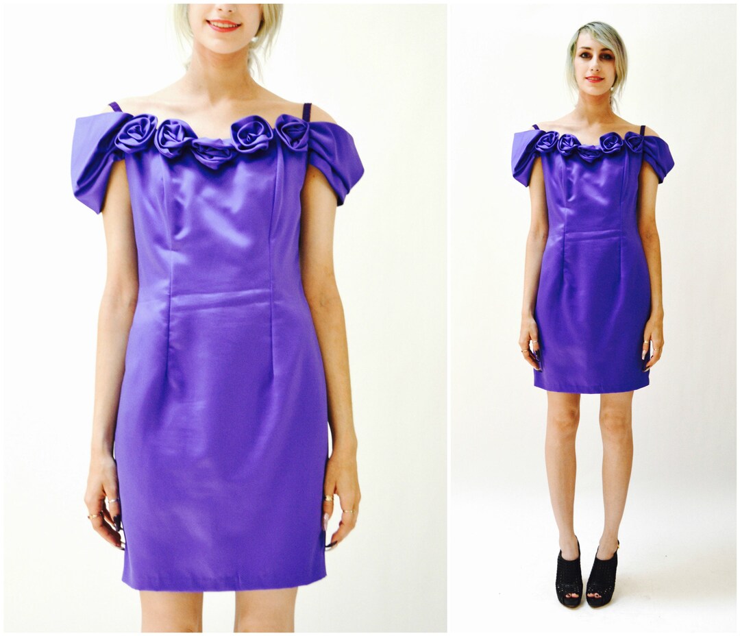 80s 90s Vintage Prom Dress Size Small Blue Purple Dress Body Con ...