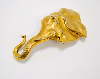 Vintage Large Elephant Belt Buckle Trunk Up Gold Tone Belt Buckle Vintage Lucky Elephant Trunk up Gold Tone Metal  main image 2