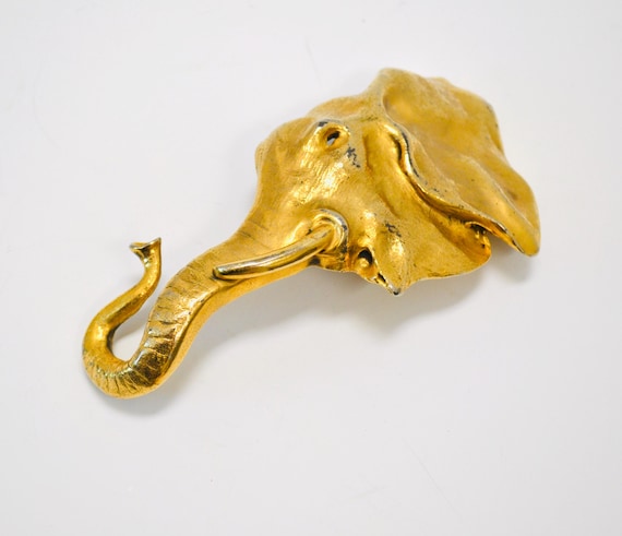 1980s Vintage Gold Elephant Metallic Belt Buckle Vintage 