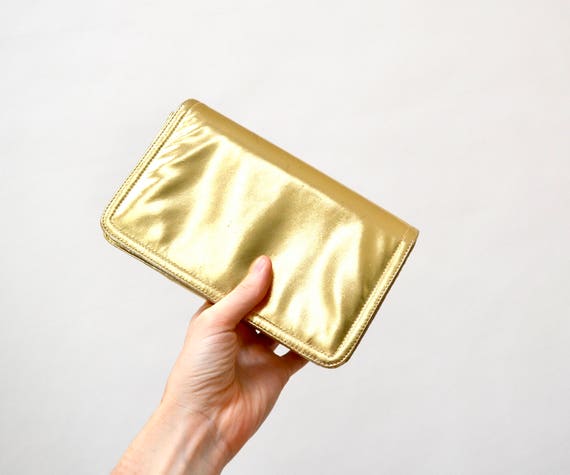 Vintage Gold Leather Clutch Purse Hand Bag// Vint… - image 2