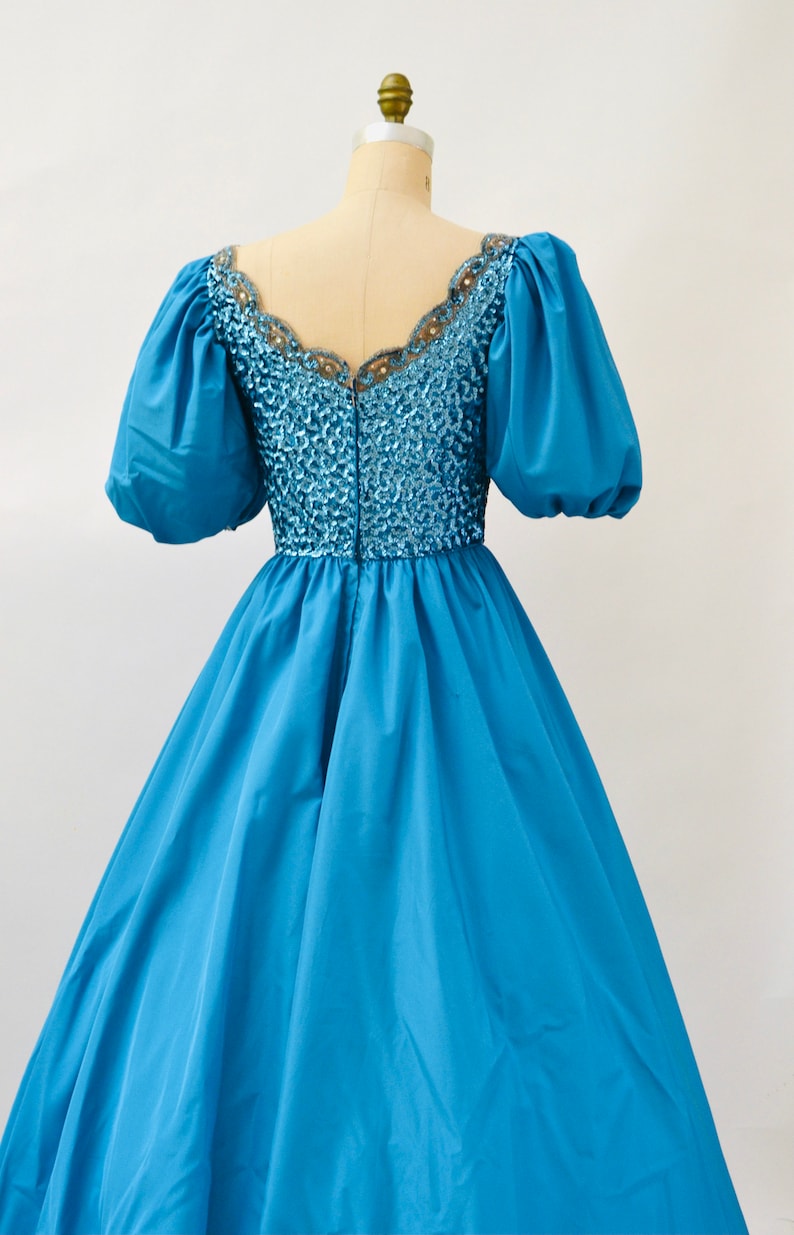 80s Prom Sequin Dress Blue Ball Gown Medium Large // Vintage - Etsy