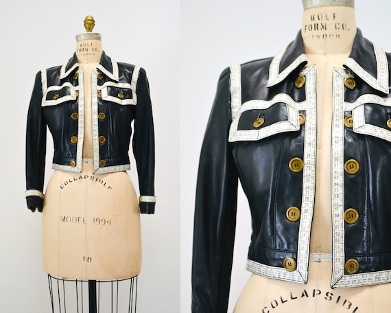 90s Vintage Black Leather Jacket by Moschino Leat… - image 1