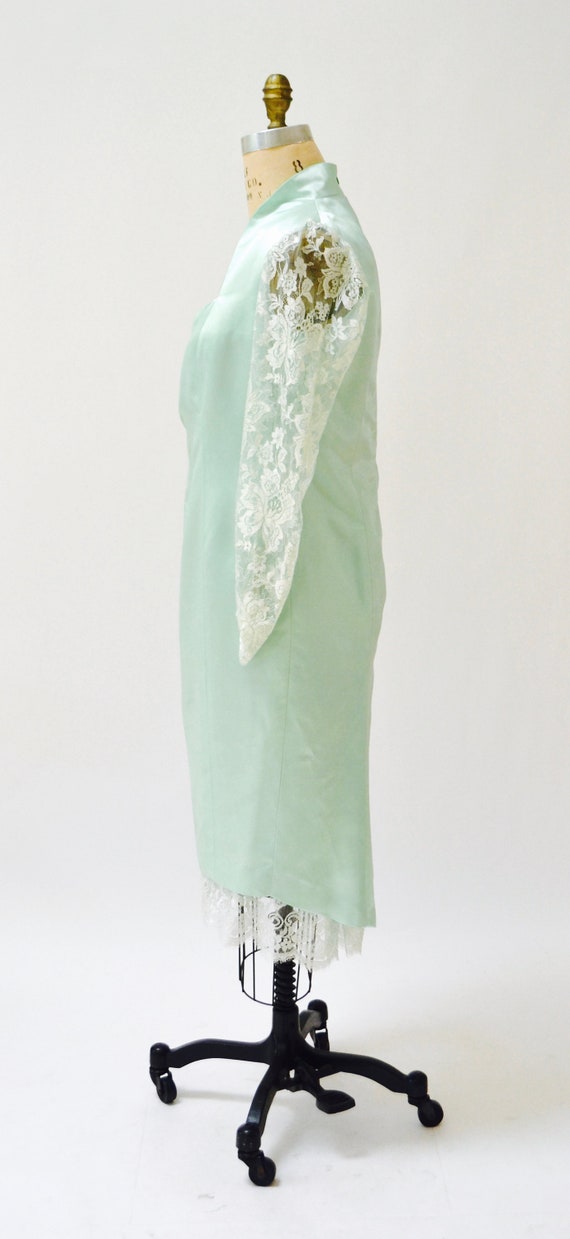 Vintage 80s Prom Dress Size Large XL Mint Green//… - image 5