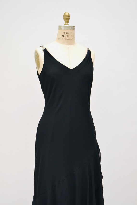 Vintage 00s Y2K Bias Cut Black Dress Black Chiffo… - image 5