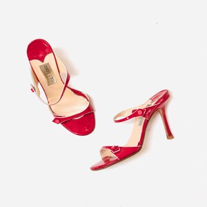 Red patent leather strappy cheap heels