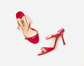 Vintage 90s Jimmy Choo High Heels Red Patent Leather High Heel Sandals Size 36 1/2 6 6 1/2 leather high heels