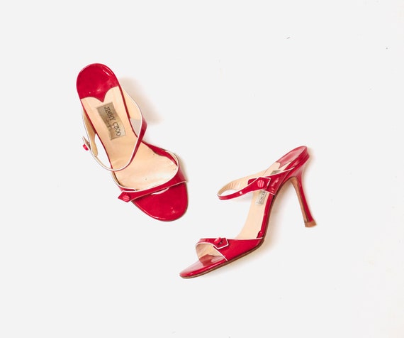 Vintage 90s Jimmy Choo High Heels Red Patent Leat… - image 1