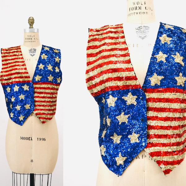 American Flag Knit Vest with Sequin Detail