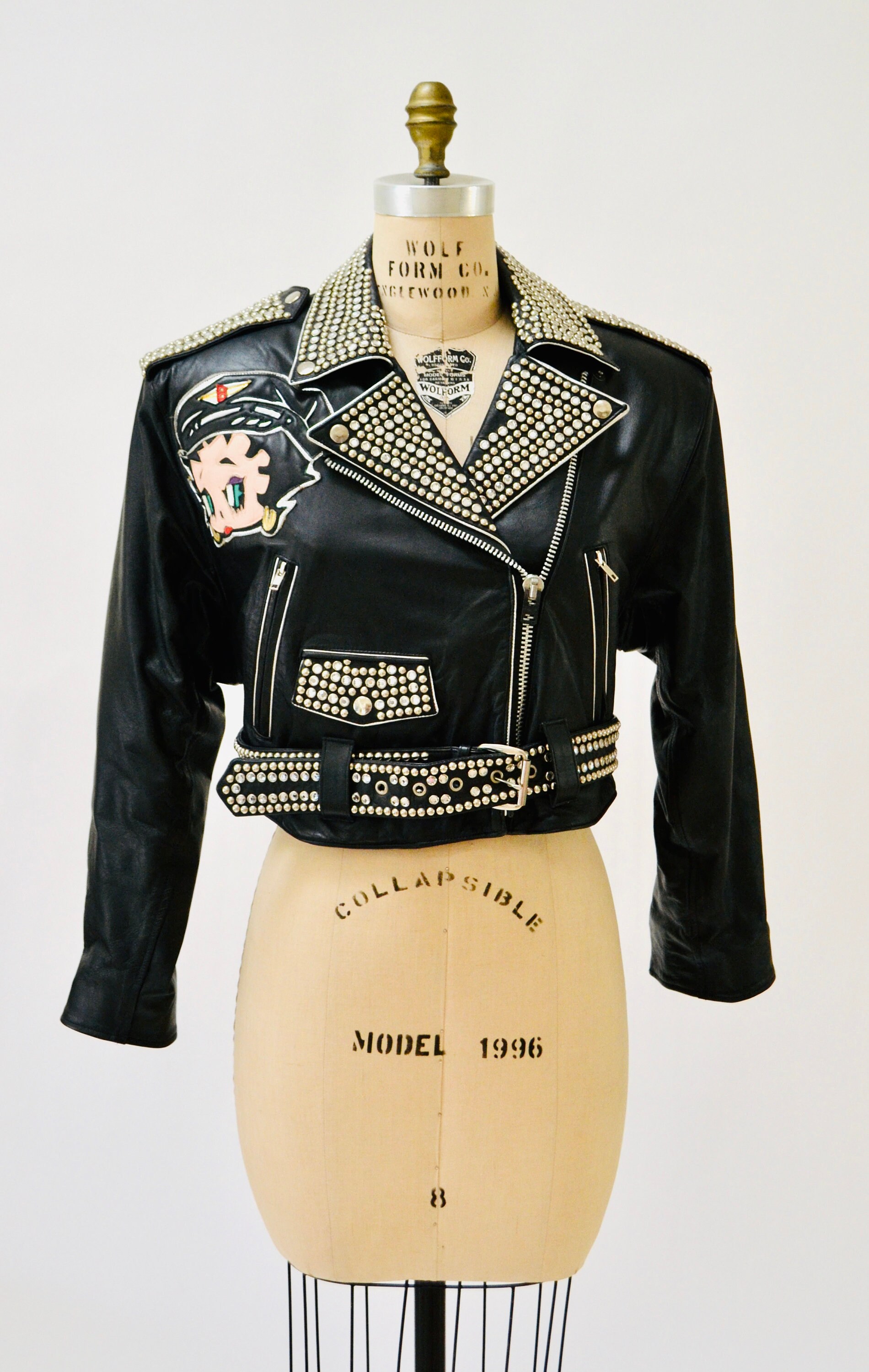 Vintage Black Leather Motorcycle Jacket Betty Boop Studded