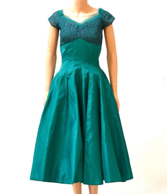 Vintage 1950s Prom Dress Size Small Medium Teal G… - image 2