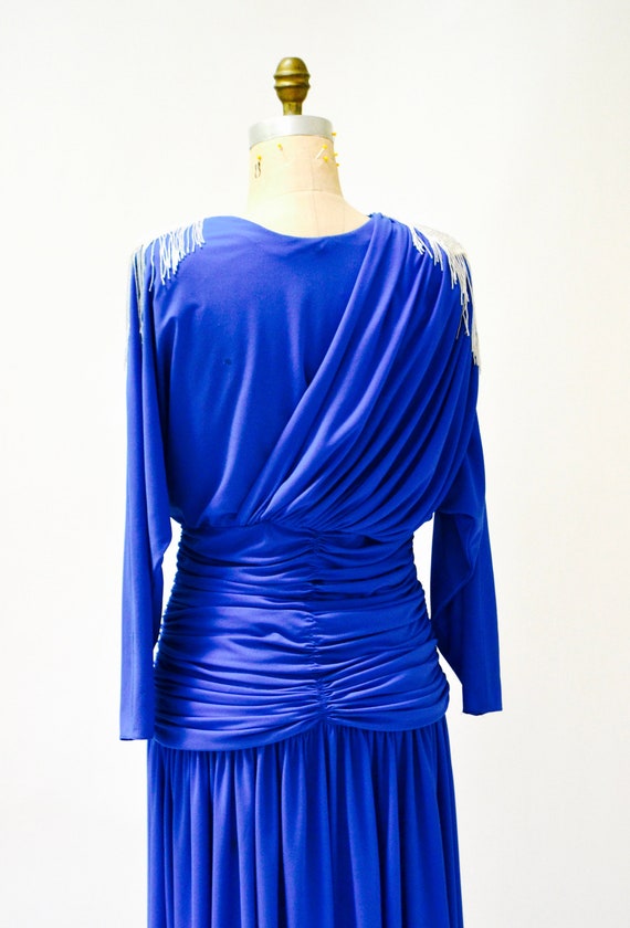 70s Vintage Blue Sequin Dress Party Dress Size Me… - image 6