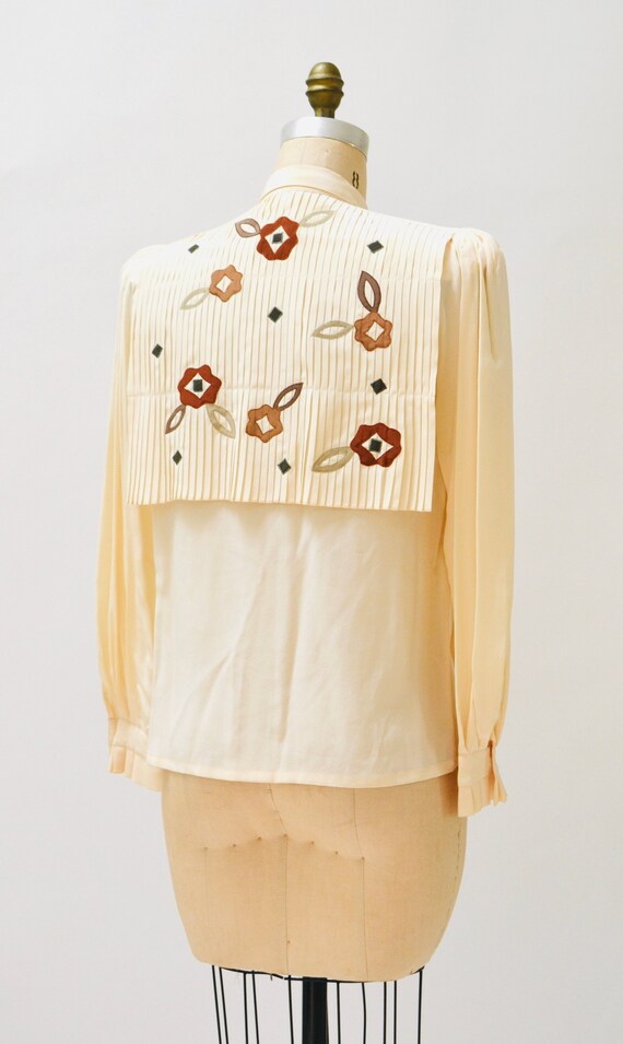 80s 90s Vintage Silk Peasant Blouse Silk Shirt Cr… - image 7