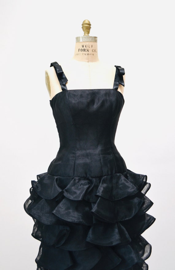 Vintage 80s Prom Dress Black Ruffle Dress By Vict… - image 6