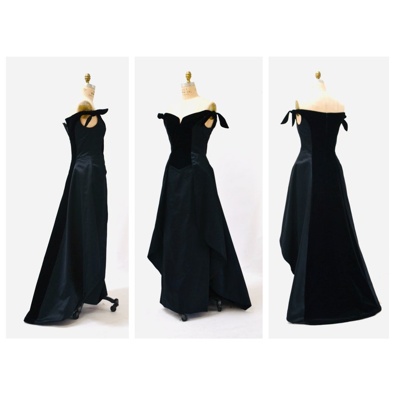 Vintage Escada Couture Black Evening Ball Gown Size 38 Small Black Velvet and Silk Black Evening Gown Dress off the shoulder 90s 00s Dress image 2