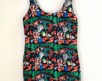 Vintage Christmas dress Nicole Miller Silk Dress Christmas Tree Santa Medium Vintage Holiday Party Dress Black Silk Xmas Christmas Dress