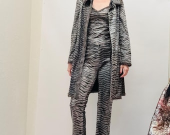 90s Betsey Johnson 3 Piece Suit With Jacket Cami Tank Top and Pants Suit Zebra Animal Snake print Medium Large 90s Punk Rock Suit Black Grey
