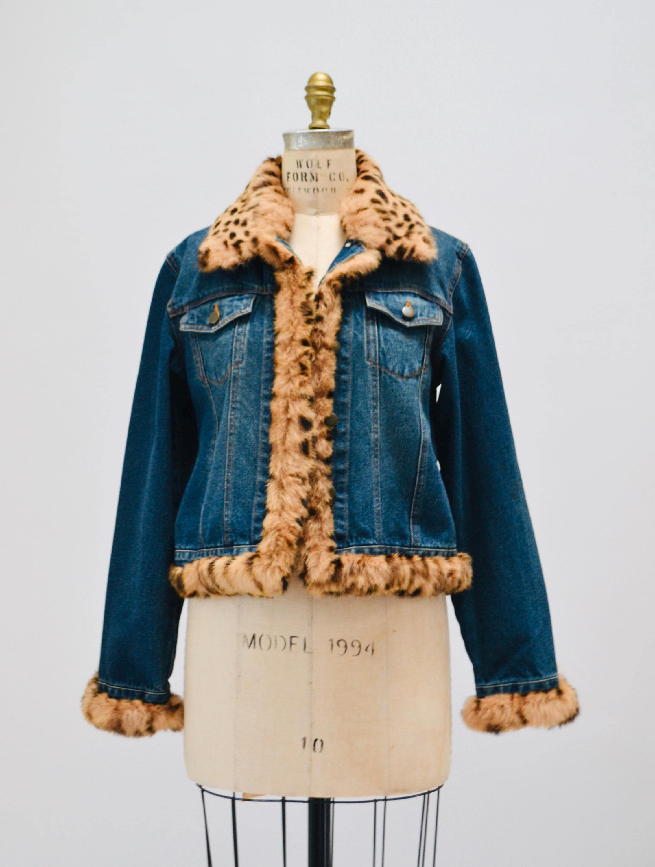 ジャケット・アウター 90s reversible real fur coat y2k Vintage 90's / Y2K Giacca Gallery Faux Fur Trim Faded Denim