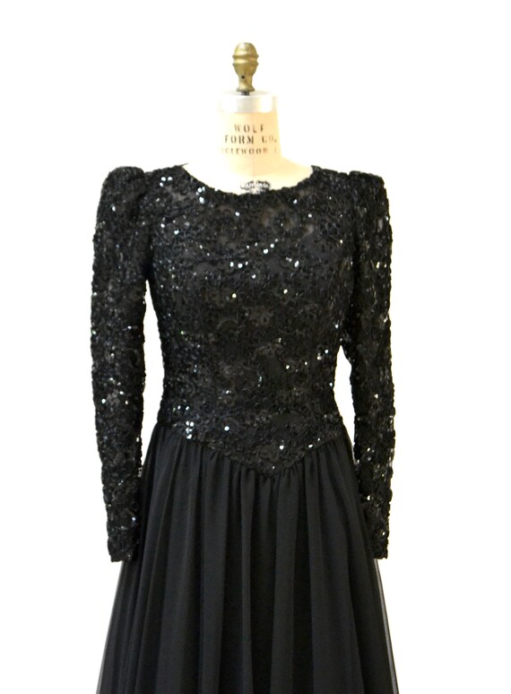 80s Vintage Black Evening Gown Dress Medium Large… - image 4
