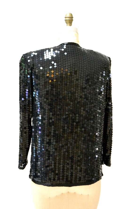Vintage Black Sequin Jacket Small Medium// Black … - image 7