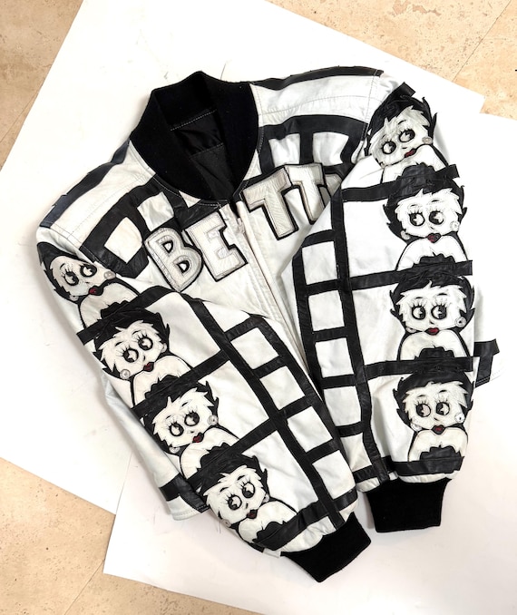 80s 90s Vintage Leather Jacket With Betty Boop Vintage White