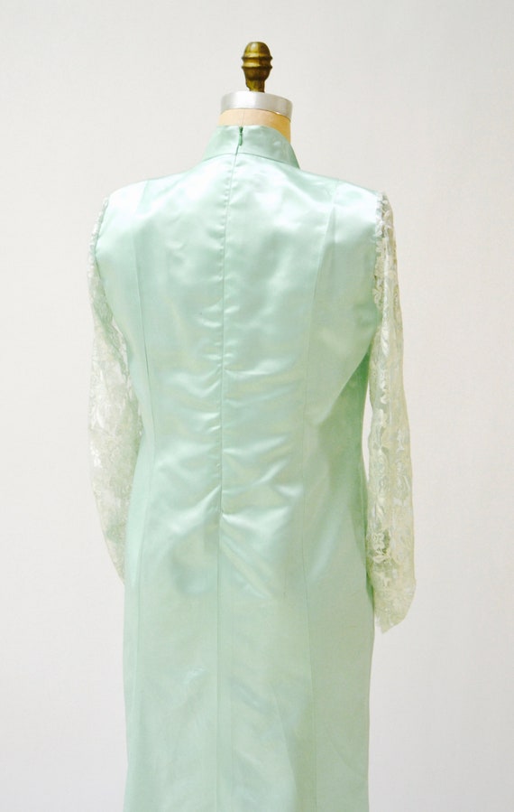 Vintage 80s Prom Dress Size Large XL Mint Green//… - image 6