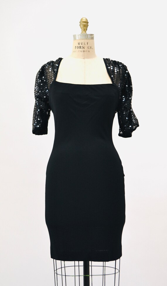 70s 80s Vintage Black Sequin Dress Gerald Frankli… - image 5