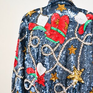 80s 90s Vintage Sequin Jacket Large Blue Metallic Gold Stars Rodeo Rhinestone Cowboy Cowgirl Sequin Jacket USA America Stars Rodeo Modi image 8