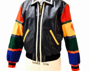 Vintage Moschino Leather Jacket Black Love Peace Heart Red