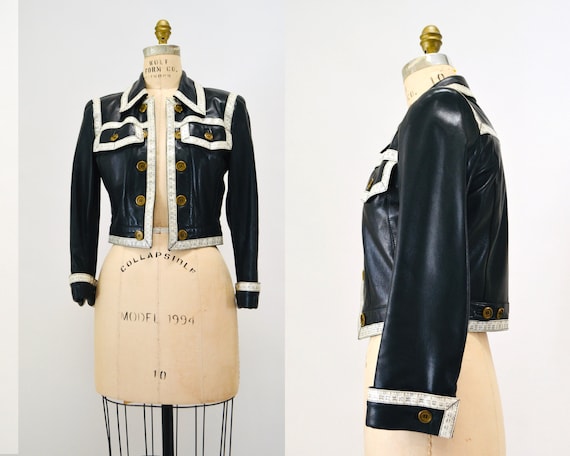 90s Vintage Black Leather Jacket by Moschino Leat… - image 8