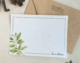 Personalized Winter White Berries Stationery. Eco Friendly Watercolor Stationery Set of 10 Flat Notecards In Larger A6 Card Size.