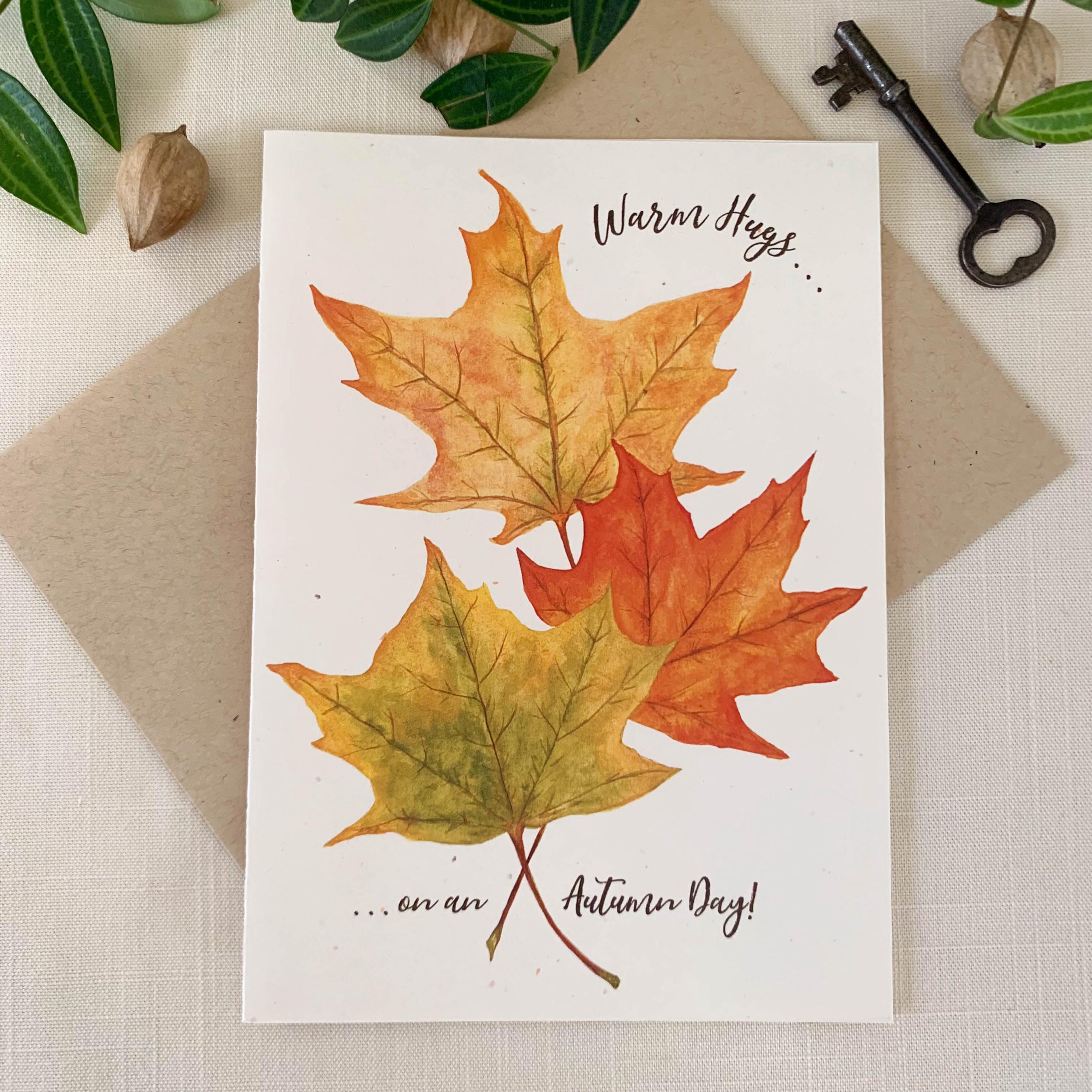 Autumn Maple Leaves Watercolor Greeting Card. 5x7 Card With Kraft ...