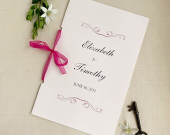 Personalized Simple Wedding Ceremony Program With Ribbon Tie in Custom Colors. DEPOSIT.