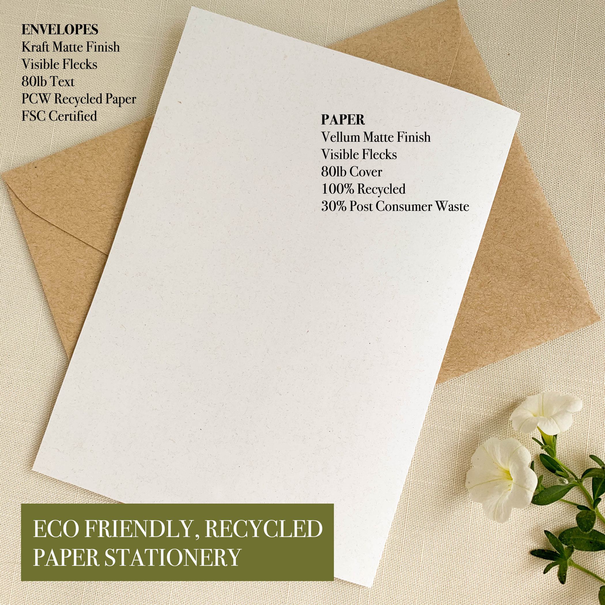 Blank Cards and Envelopes, 20 White Greeting Cards with Heavy Cardstock Paper, 6.25 x 4.5 in. FSC-Certified, Eco-Friendly Stationary Set Printable