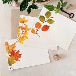 Autumn Leaves Notecards. Eco Friendly Watercolor Stationery Set. Flat Notecards In Larger A6 Card Size.