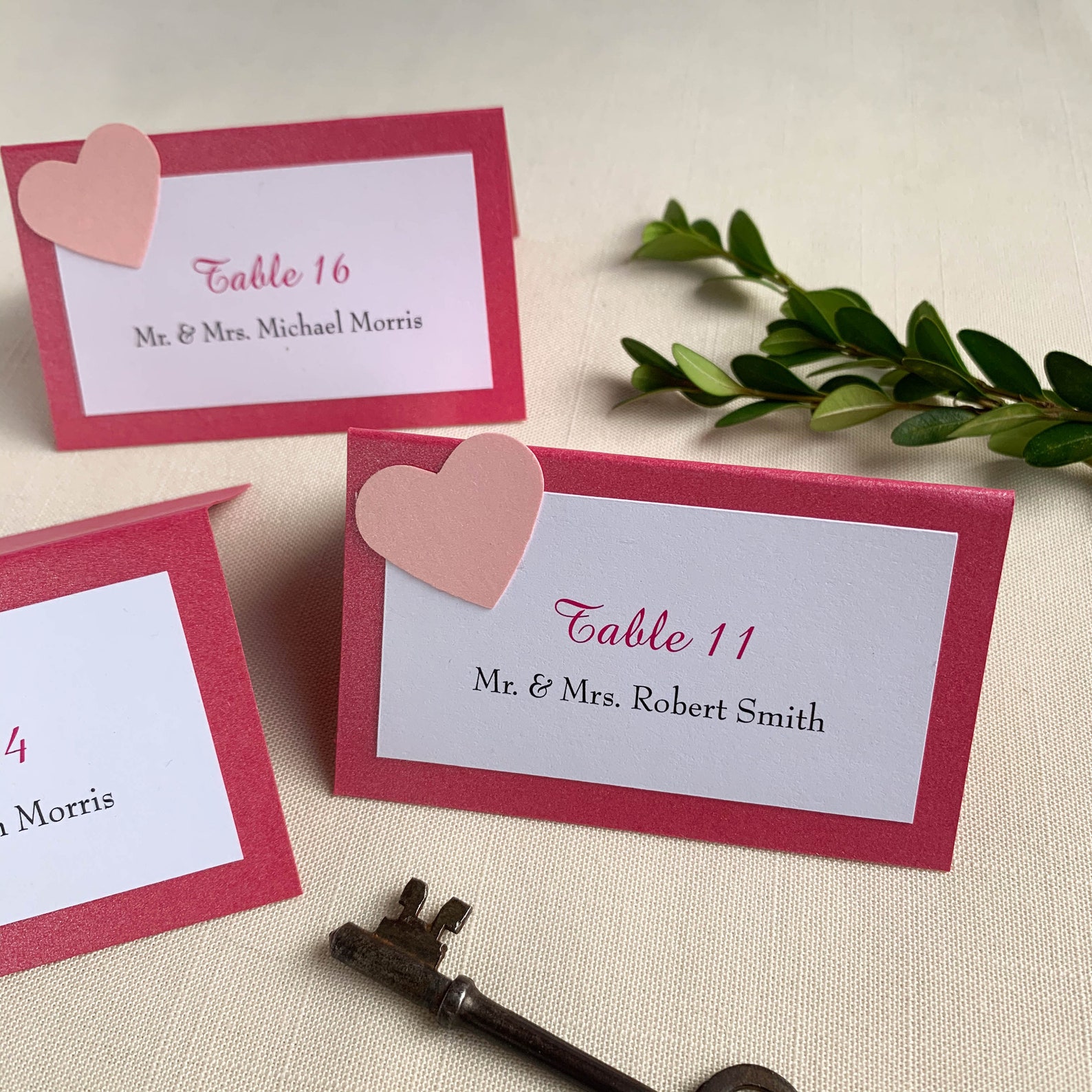 Pink Heart Place Card Valentines Wedding Place Card DEPOSIT Etsy