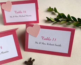 Valentines Wedding Pink Heart Place Cards Or Escort Cards. DEPOSIT