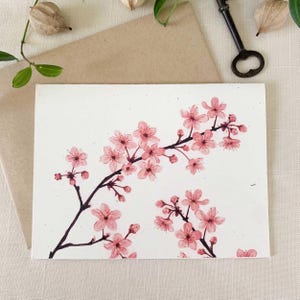 Pink Cherry Blossoms Notecards. Eco Friendly Watercolor Stationery. Set of 10 A2 Size Folded Cards.