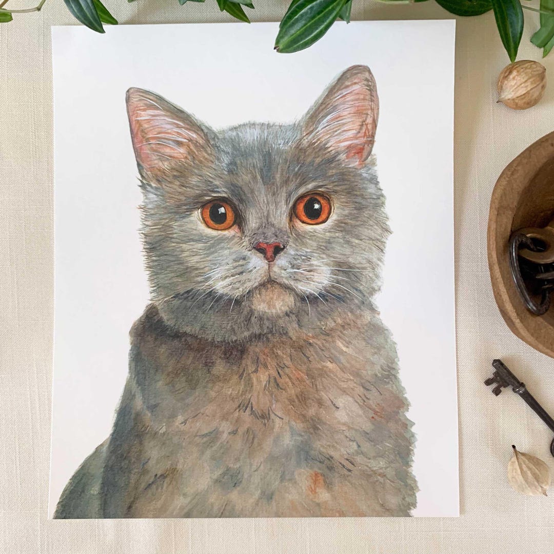 British Short Hair Cat Watercolor Art Print. Pet Lover Wall Decor. 8 X ...