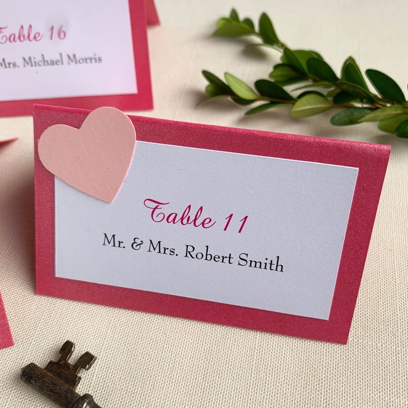 Pink Heart Place Card Valentines Wedding Place Card DEPOSIT Etsy