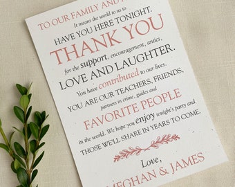 Eco Friendly Personalized Wedding Place Setting Thank You Cards. DEPOSIT