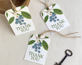 Blueberry Thank You Eco Friendly Gift Bag Tags Set of 9. Perfect For Birthdays, Bridal Showers & Baby Showers.