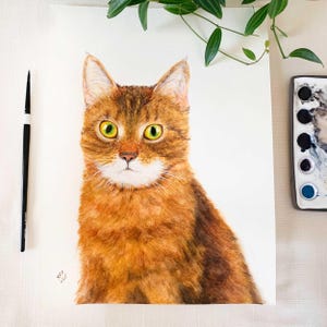 Orange Tabby Cat Original Watercolor Painting. 9 x 12. Unframed.