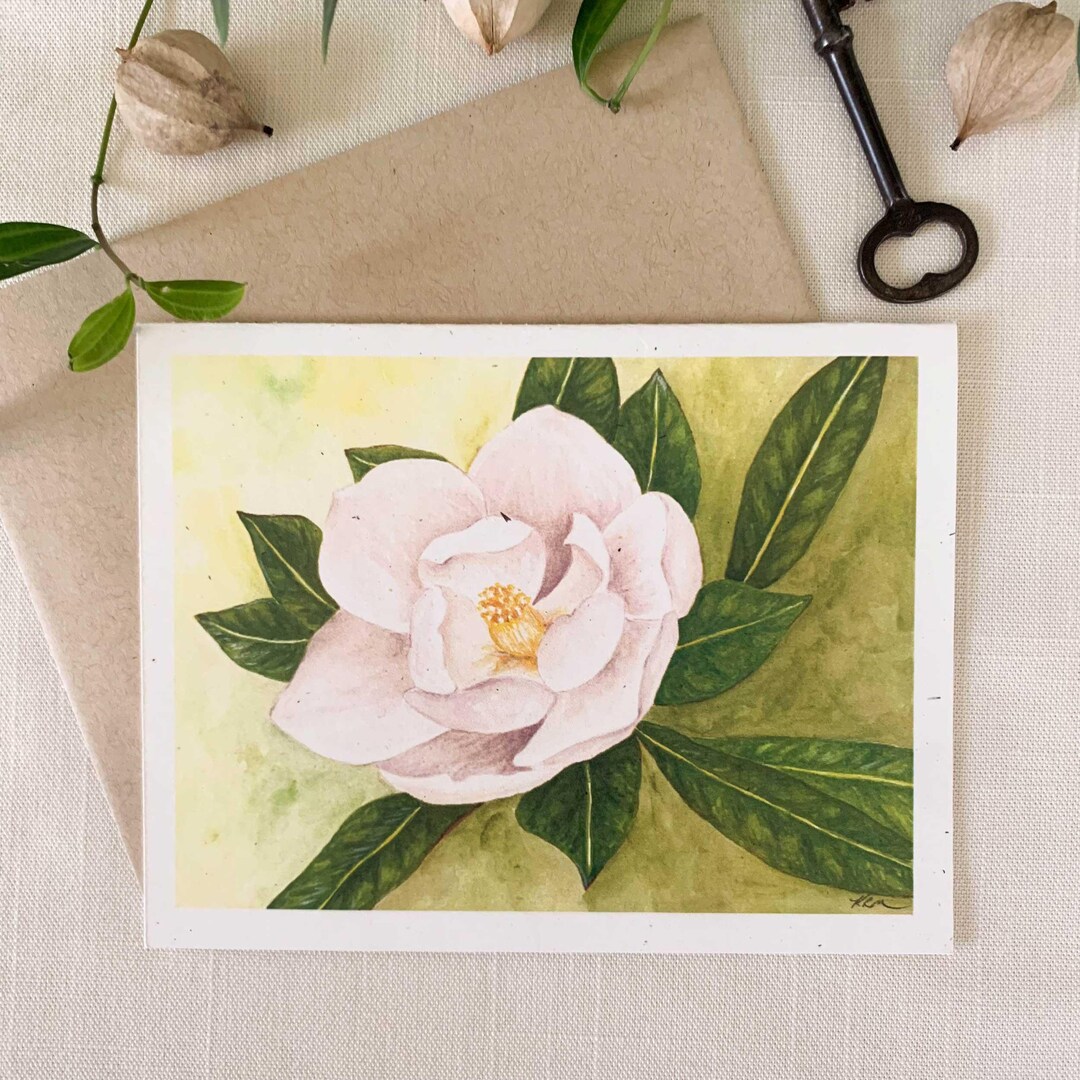 White Magnolia Flower Notecards. Eco Friendly Watercolor Stationery Set ...