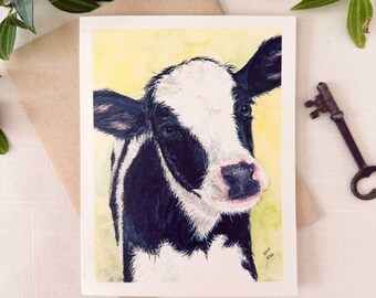 Baby Black & White Cow Notecards. Woodland Eco Friendly Watercolor Stationery Set. A2 Size Folded Cards.