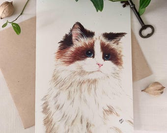 Ragdoll Cat Watercolor Greeting Card. 5x7 Frameable Card With Kraft Envelope. Eco Friendly Card.
